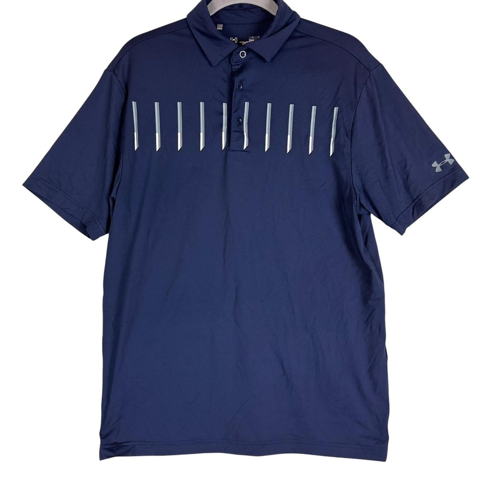 Under Armour Polo Shirt Mens S Blue Stripe Graphic HeatGear Golf Stretch